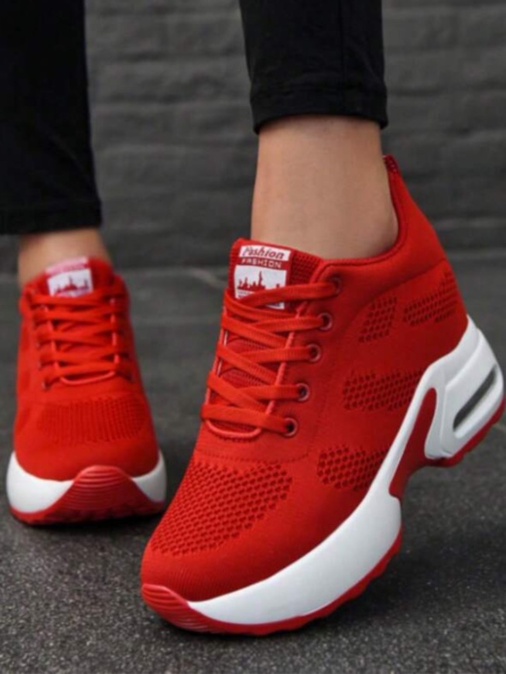Women’s Lightweight Breathable Hidden Wedge Fashion Sneakers Red Size 7